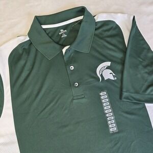 New MICHIGAN STATE SPARTANS Performance Polo Shirt MSU Green White Mens Large